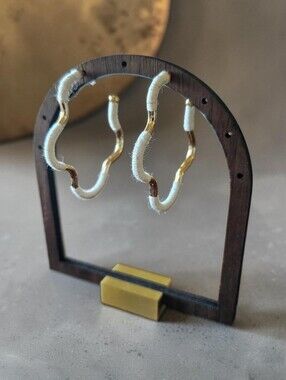 Gold Wavy Hoop Earrings with White Thread Wrap